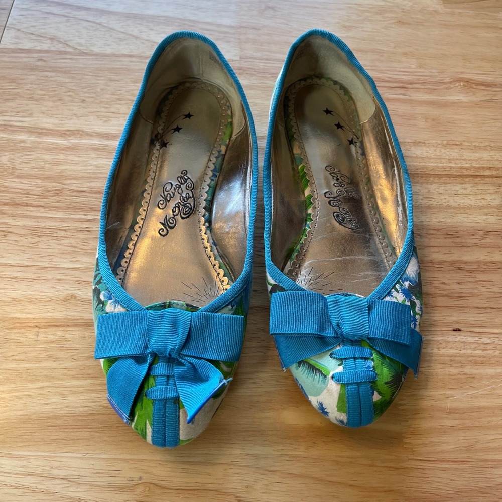 Naughty Monkey Tropical Floral Bow Ballet Flats Blue Green NMW967-420 Women 10